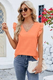 Ruffled V-Neck Cap Sleeve Blouse - Trendsi - Flyclothing LLC