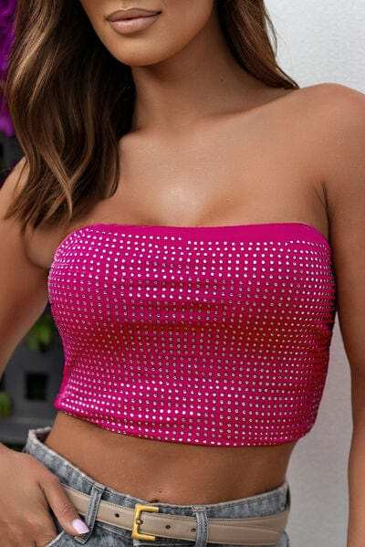 Rhinestone Cropped Strapless Bustier - Trendsi - Flyclothing LLC
