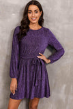Round Neck Tie Front Long Sleeve Dress - Trendsi - Flyclothing LLC