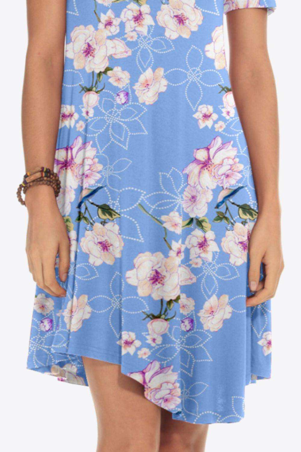 Floral Round Neck Short Sleeve Dress - Trendsi - Flyclothing LLC