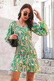 Abstract Print Square Neck Smocked Dress - Trendsi - Flyclothing LLC