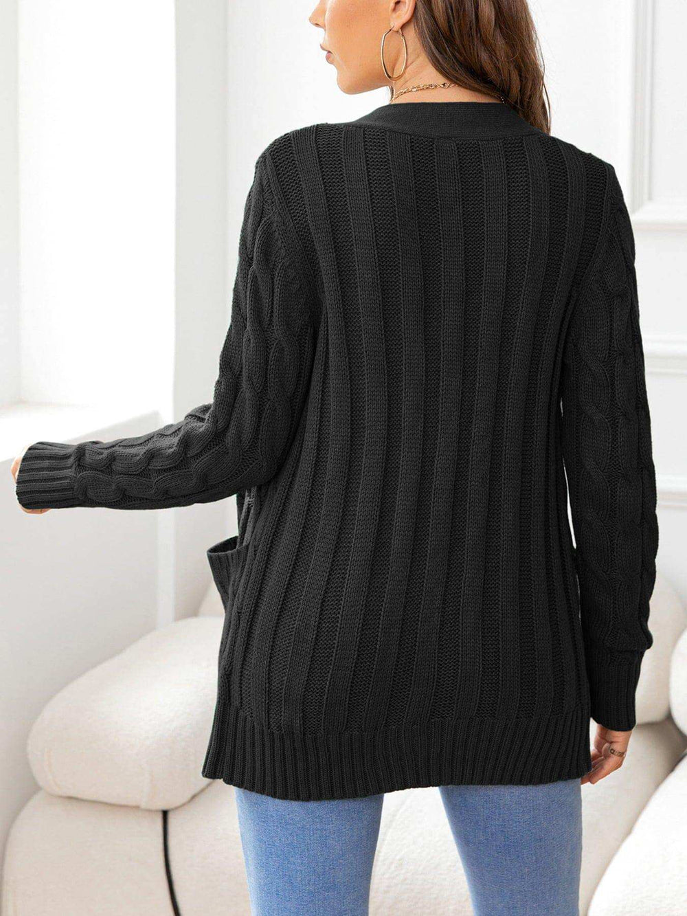 Button Down Cable-Knit Cardigan - Trendsi - Flyclothing LLC