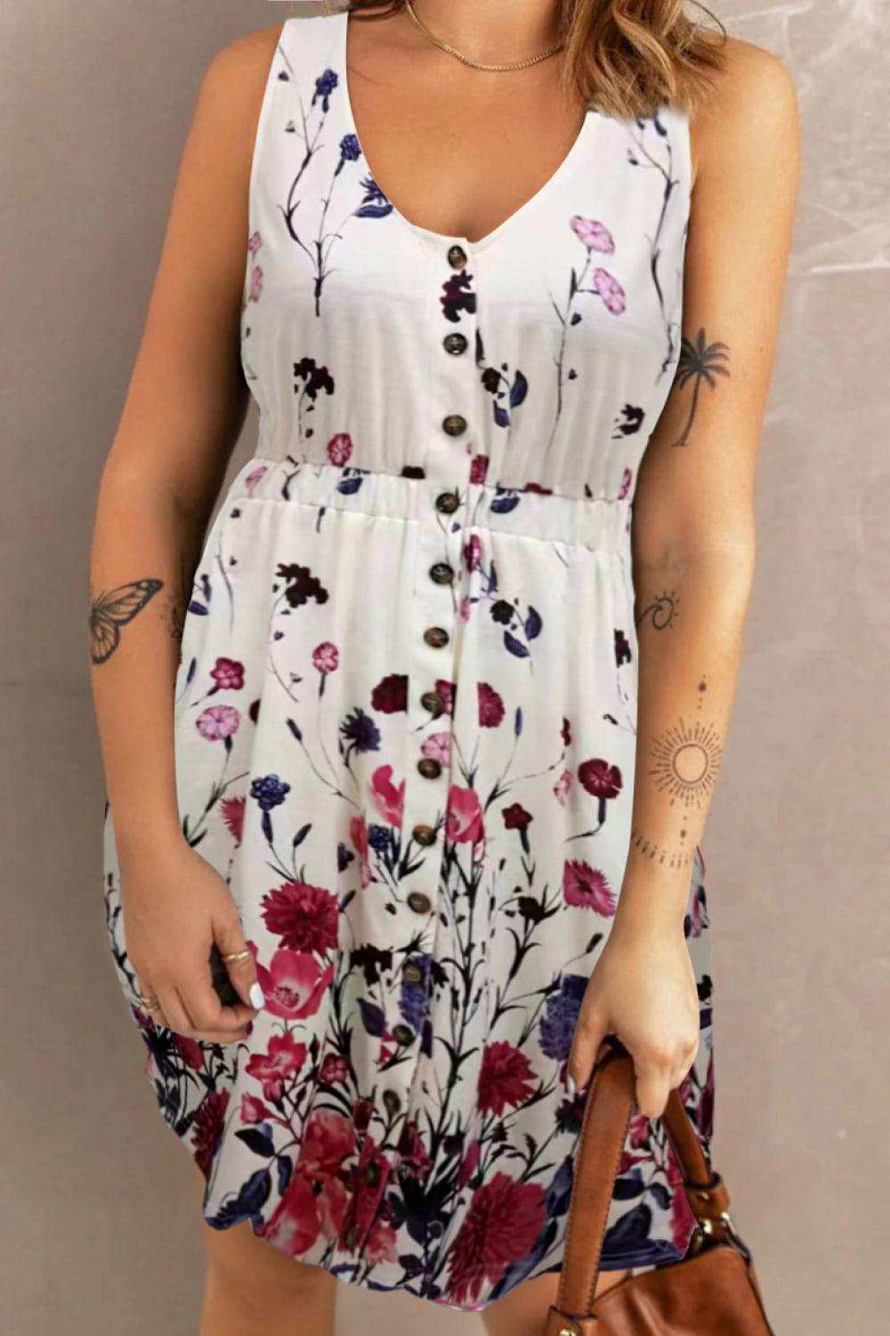 Double Take Scoop Neck Buttoned Sleeveless Magic Dress with Pockets - Trendsi - Flyclothing LLC
