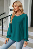 Round Neck Flounce Sleeve Blouse - Trendsi - Flyclothing LLC