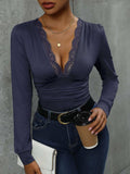 Lace Detail Plunge Long Sleeve Bodysuit - Trendsi - Flyclothing LLC