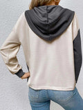 Contrast Color Button-Up Raglan Sleeve Hoodie - Trendsi - Flyclothing LLC