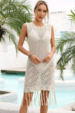Fringe Trim Sleeveless Openwork Cover-Up Dress - Trendsi - Flyclothing LLC