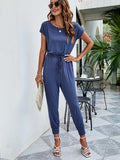 Drawstring Waist Short Sleeve Jogger Jumpsuit - Trendsi - Flyclothing LLC