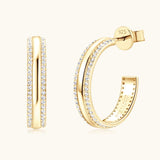 925 Sterling Silver Inlaid Moissanite C-Hoop Earrings - Trendsi - Flyclothing LLC