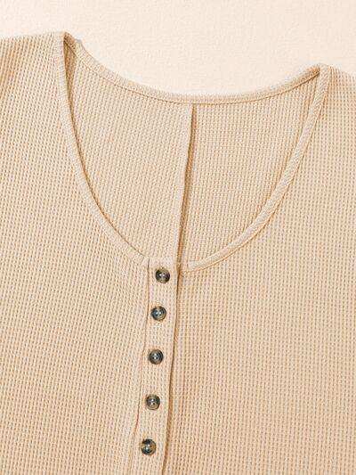 Waffle-Knit Half Button Sleeveless Romper with Pockets - Trendsi - Flyclothing LLC