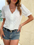 Buttoned V-Neck Flounce Sleeve Top - Trendsi - Flyclothing LLC