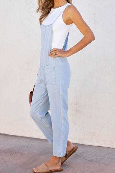 Spaghetti Strap Denim Overalls with Pockets - Trendsi - Flyclothing LLC