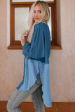 Contrast Texture Round Neck Long Sleeve Blouse - Trendsi - Flyclothing LLC