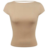 Round Neck Backless Short Sleeve Tee - Trendsi - Flyclothing LLC