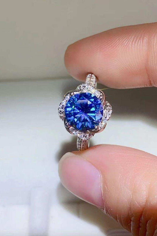 2 Carat Cobalt Blue Moissanite 925 Sterling Silver Ring - Trendsi - Flyclothing LLC