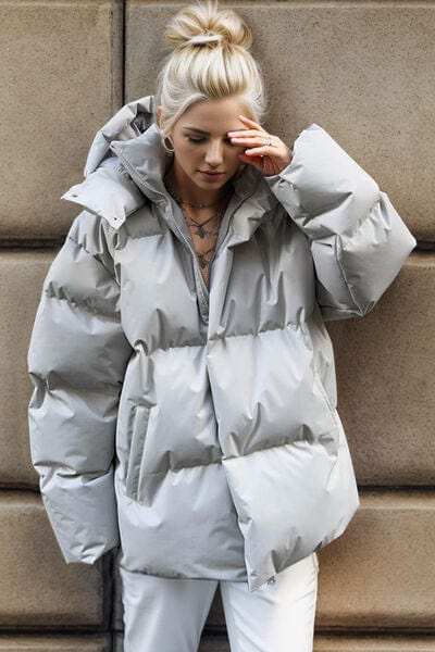Pocketed Zip Up Hooded Puffer Jacket - Trendsi - Flyclothing LLC