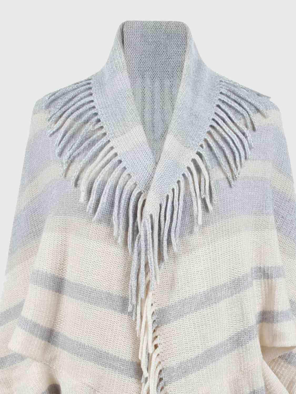 Fringe Detail Open Front Poncho - Trendsi - Flyclothing LLC