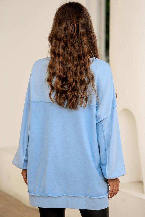 Buttoned Dropped Shoulder Sweatshirt - Trendsi - Flyclothing LLC