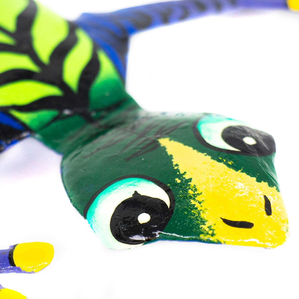 Colorful Gecko Haitian Steel Drum Wall Art, 13 inch Black Stipes - Caribbean Craft - Flyclothing LLC