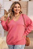 Plus Size V-Neck Dropped Shoulder Sweater - Trendsi - Flyclothing LLC