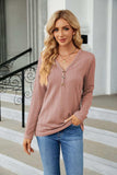 Cable-Knit Long Sleeve V-Neck T-Shirt - Trendsi - Flyclothing LLC