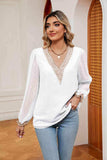 Swiss Dot Contrast V-Neck Blouse - Trendsi - Flyclothing LLC