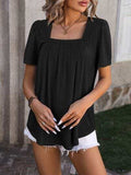 Ruched Square Neck Short Sleeve Blouse - Trendsi - Flyclothing LLC