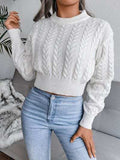 Cable-Knit Round Neck Sweater - Trendsi - Flyclothing LLC
