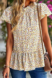 Ditsy Floral Peplum Short Sleeve Blouse - Trendsi - Flyclothing LLC