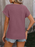 Cable-Knit Round Neck Short Sleeve T-Shirt - Trendsi - Flyclothing LLC