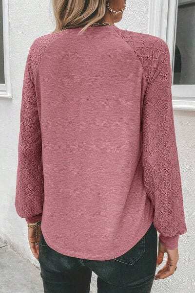 Heathered Round Neck Long Sleeve T-Shirt - Trendsi - Flyclothing LLC