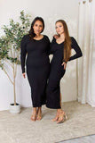 Culture Code Full Size Ribbed Long Sleeve Midi Slit Dress - Trendsi - Flyclothing LLC