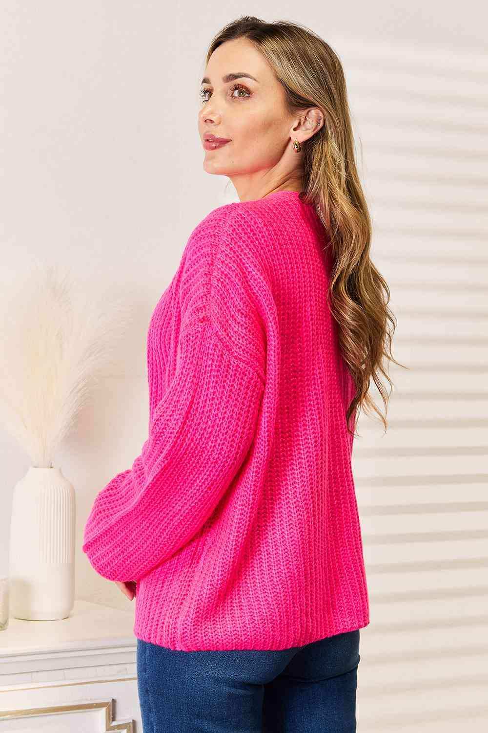 Woven Right Rib-Knit Open Front Drop Shoulder Cardigan - Trendsi - Flyclothing LLC