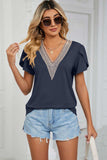 Contrast Trim Petal Sleeve V-Neck Top - Trendsi - Flyclothing LLC