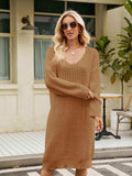 V-Neck Long Sleeve Sweater Dress - Trendsi - Flyclothing LLC