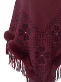 Fringe Geometric Cape Sleeve Poncho - Trendsi - Flyclothing LLC
