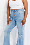Vibrant MIU Full Size Jess Button Flare Jeans - Trendsi - Flyclothing LLC