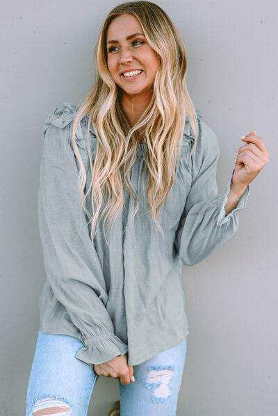 Frill Trim Flounce Sleeve Blouse - Trendsi - Flyclothing LLC