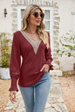 Eyelet V-Neck Smocked Flounce Sleeve Blouse - Trendsi - Flyclothing LLC