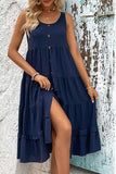 Decorative Button Scoop Neck Tiered Sleeveless Dress - Trendsi - Flyclothing LLC