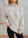 Heart Heathered Turtleneck Drop Shoulder Sweater - Trendsi - Flyclothing LLC