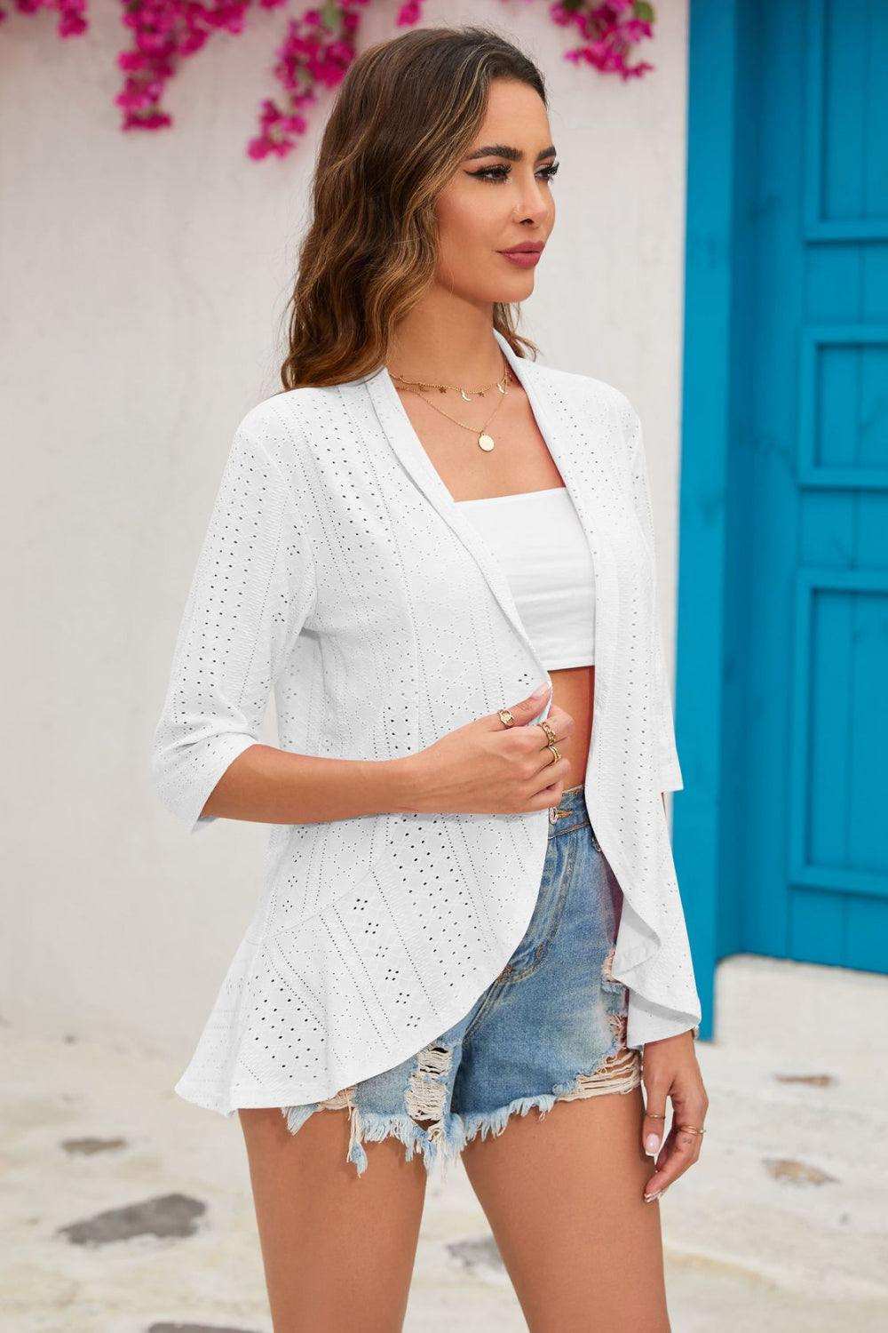 Half Sleeve Open Front Cardigan - Trendsi - Flyclothing LLC