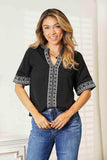 Double Take Embroidered Notched Neck Top - Trendsi - Flyclothing LLC