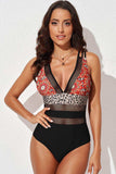 Printed Mesh Plunge One-Piece Swimsuit - Trendsi - Flyclothing LLC