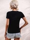 Cutout Round Neck Short Sleeve Knit Top - Trendsi - Flyclothing LLC