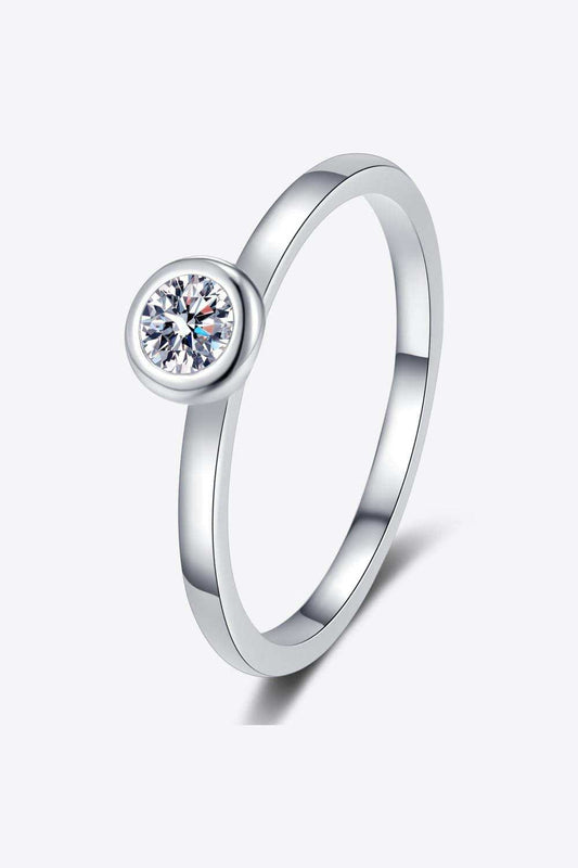 Moissanite Rhodium-Plated Solitaire Ring - Trendsi - Flyclothing LLC