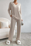 Ribbed V-Neck Top and Pants Set - Trendsi - Flyclothing LLC