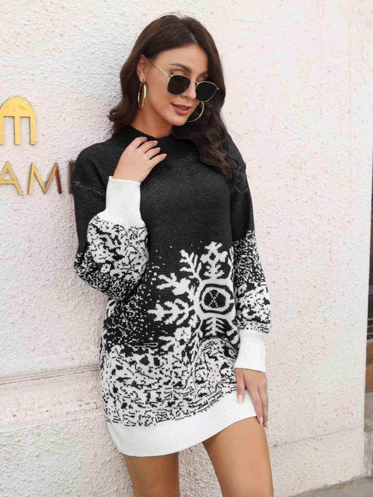 Snowflake Pattern Sweater Dress - Trendsi - Flyclothing LLC