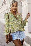 Printed Frill Flounce Sleeve Shirt - Trendsi - Flyclothing LLC