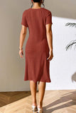 Ribbed Asymmetrical Neck Short Sleeve Dress - Trendsi - Flyclothing LLC